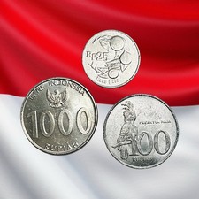 Lot of 3 Indonesia 25, 100 & 1000 Rupiah - 1994, 2001 & 2010 - Combined Ship