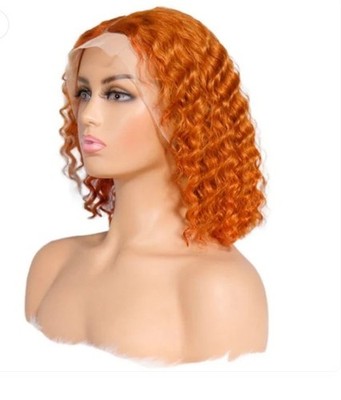 Ginger Curly Bob Wig Human Hair 13x4 Lace Frontal Wig 180% Density Orange Short