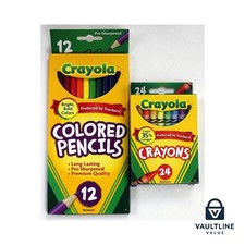 Crayola Colored Pencils 12ct and Crayons 24ct Basic Bundle Pre-Sharpened