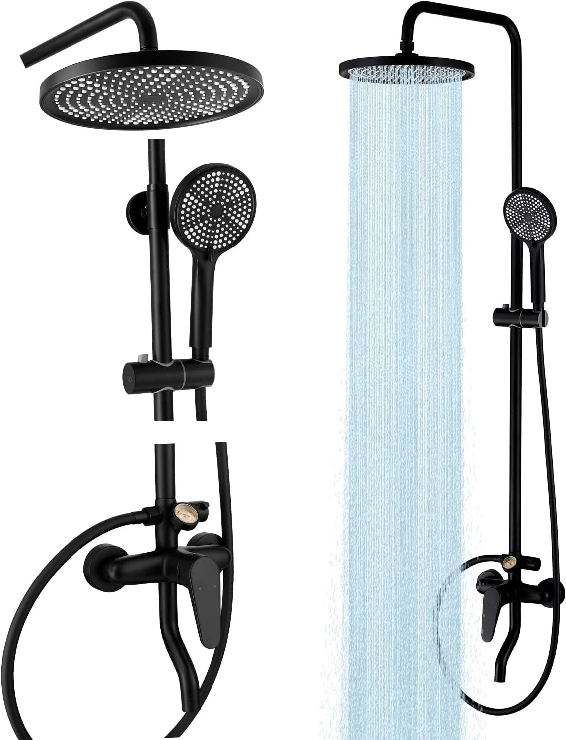 Outdoor Shower Kit Fixture, 3 Function Matte Black Outside Shower Faucet Set NEW