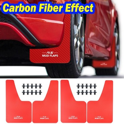 4x RED Universal Rally Carbon Fiber Mud Flaps Fender Car Mudguard Splash Guards 