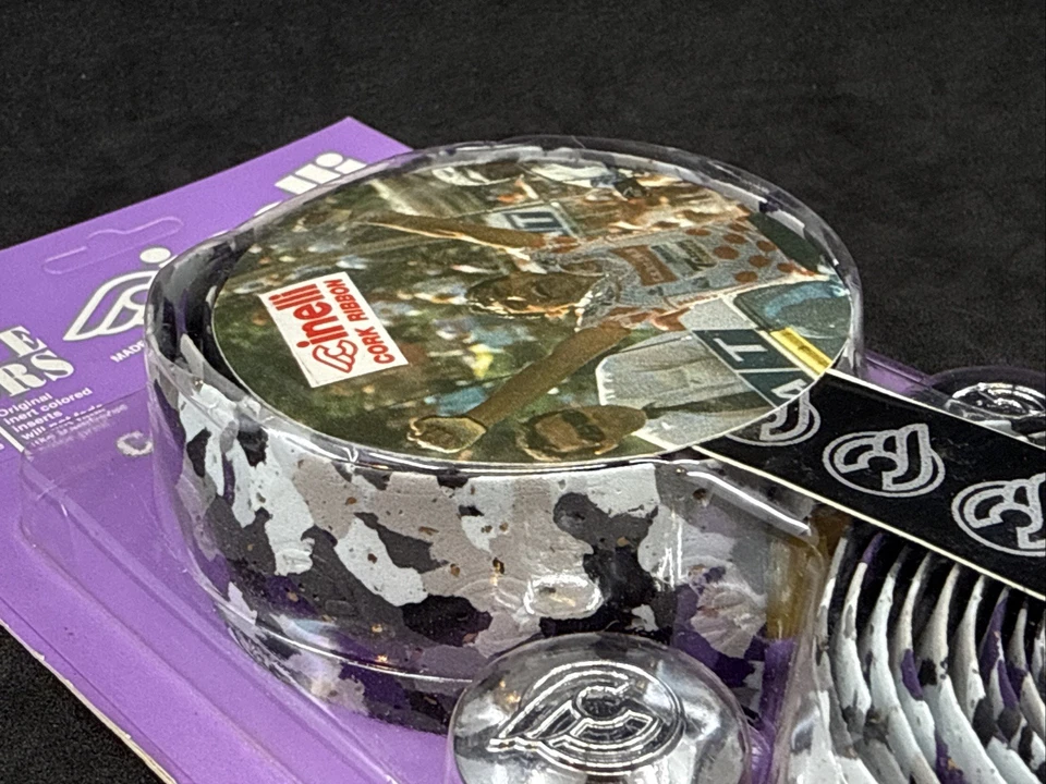 Fita de guidão Cinelli CORK VINTAGE NOVA NA CAIXA cinza/roxo/branco - Feita na Itália! - Imagem 3 de 4