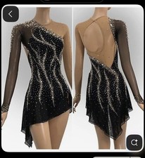 Ice Figure Skating Competition Dress Girls' Twirling Costume black handmade