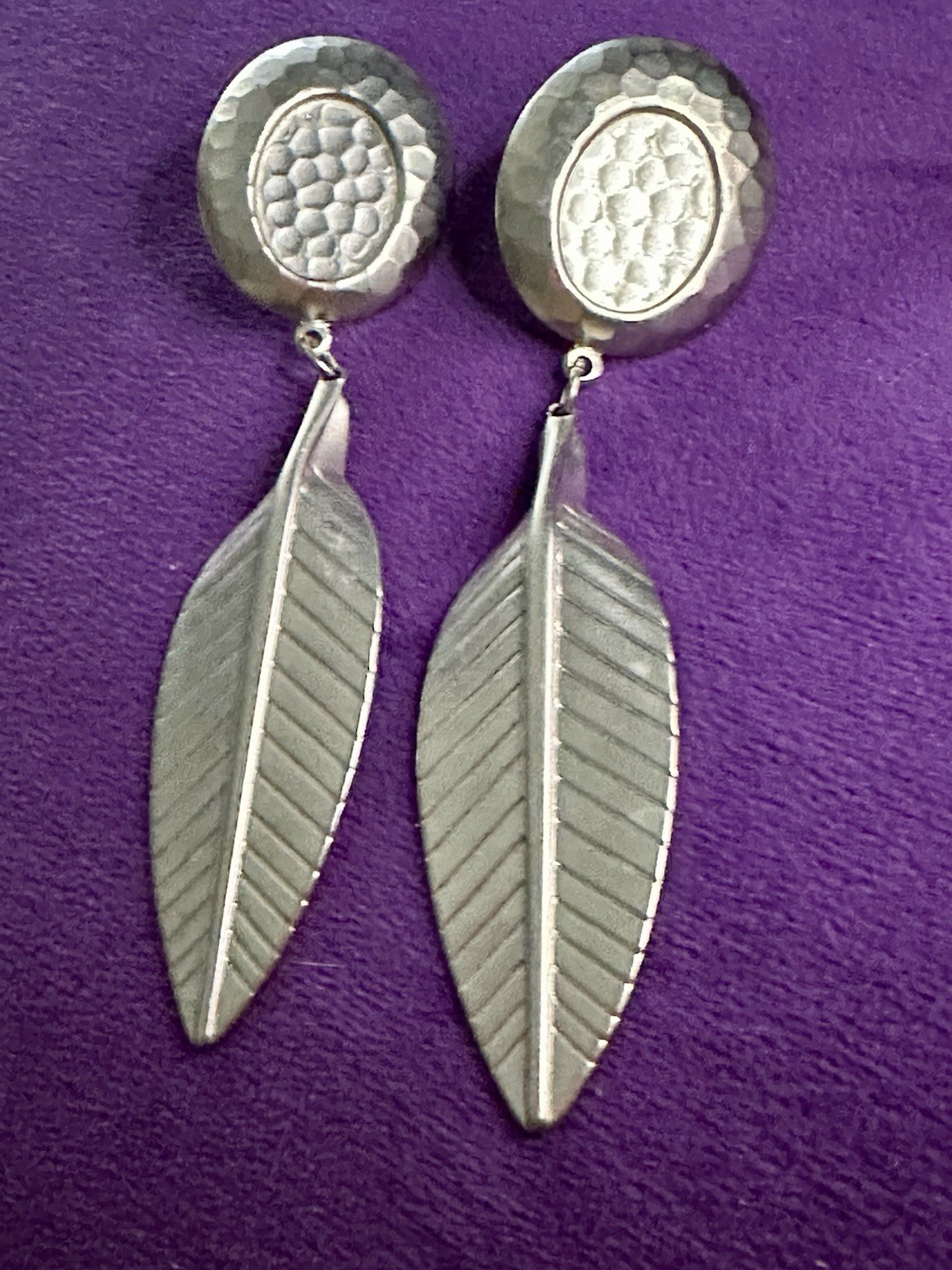 Native American style feather leaf dangle earring… - image 1