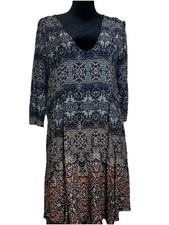 Ecote Women’s SZ L Willow Frock Shift Dress Tunic Flora Boho Batik