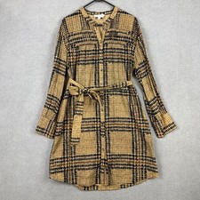 Witchey Dress Womens 14 Beige Black Window Check Cotton Tie Waist Lined