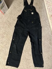 Carhartt Canvas Double Knee Bib Overalls Mens Size 38x32 Blk Workwear R37 Blk