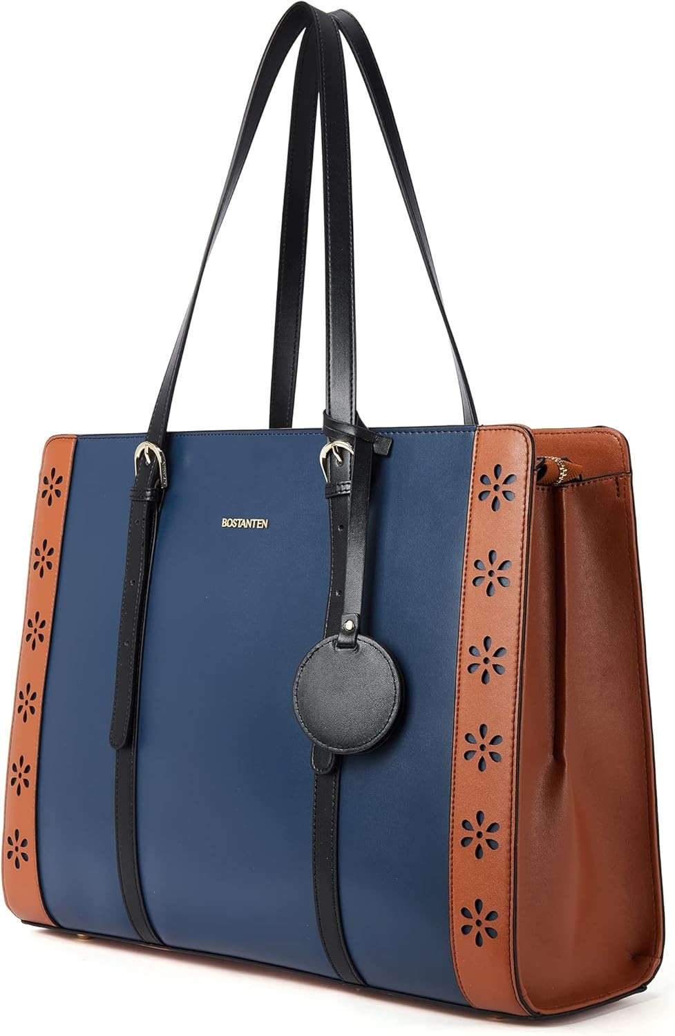 BOSTANTEN Laptop Bag for Women 15.6 inch Computer Leather Blue&brown