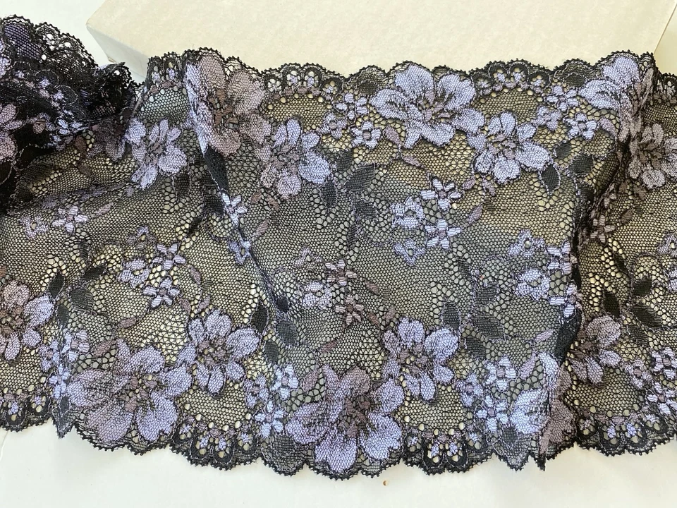 "2 yardas elásticas 3 tonos bordado encaje ribete/costura/artesanía/lencería/6,5"" de ancho" Foto 3 de 4