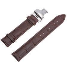 Cowhide Leather Band Deployment Buckle Watch Strap 19mm Leather Strap, Brown