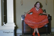 1950s Vintage RED Kodachrome Slide - Take a Bow Darling Girl - Recital at Home