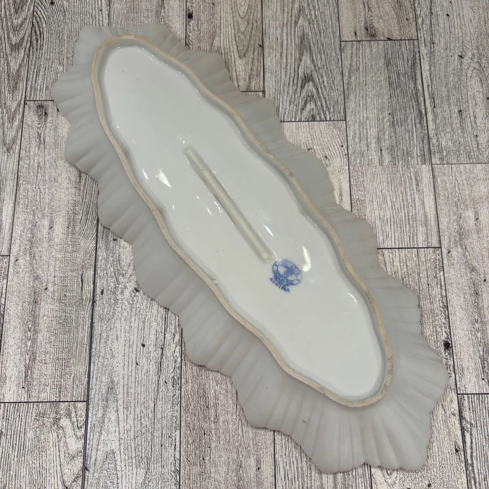 Victoria Carlsbad Austria Ruffled Candy Dish Floral Porcelain Tray Serving Bowl - Image 4 of 4