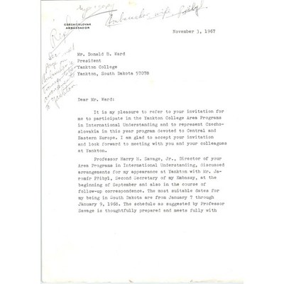 Czechoslovak Embassy Official Letterhead Memo Dr. Karl Duda Nov 3 1967 B15