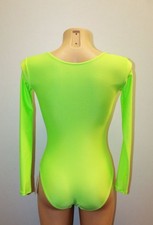 Women Gymnastics Leotard 101-00 Long Sleeve Bottom Closed Lime Spandex Size XS