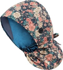 Satin Lined Scrub Cap, Scrub Hat Ponytail Women, Surgical Cap with Buttons 