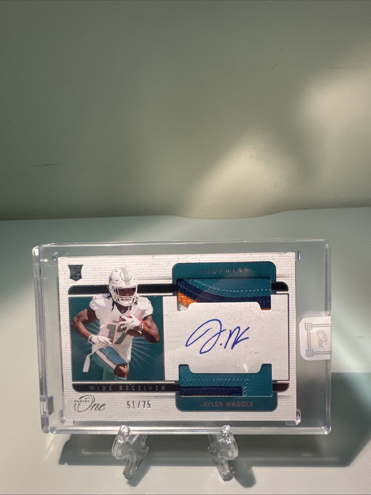2021 Panini One - Rookie Dual Patch Autograph Jaylen Waddle #38  /75 RPA