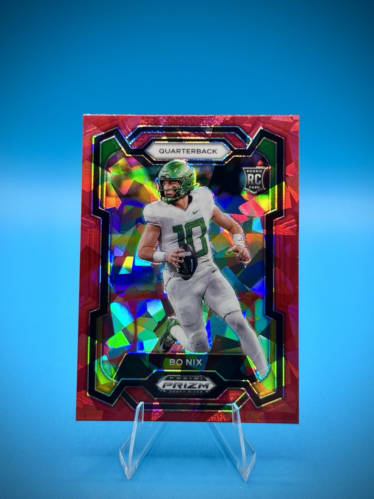Bo Nix 2024 Panini Prizm Draft Picks #105 Red Ice Rookie Oregon Ducks & Broncos