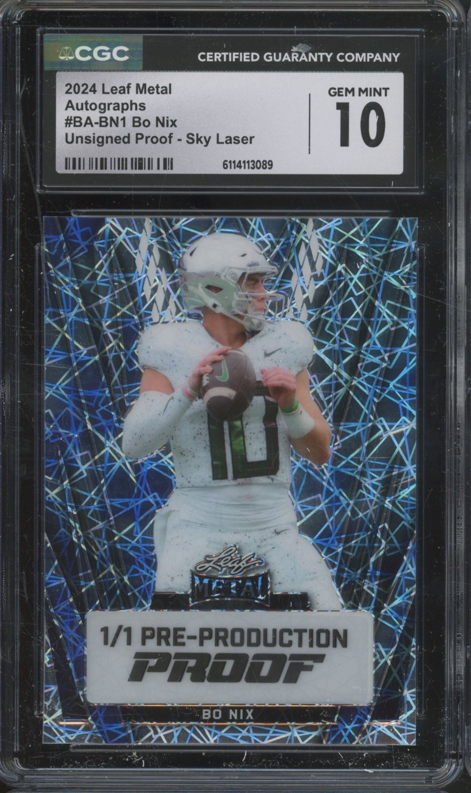 Bo Nix Leaf Metal Autographs #BABN1 Sky Laser 1/1