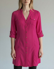 Guess Womens Size S Pink Tunic Shirt Dress 3/...