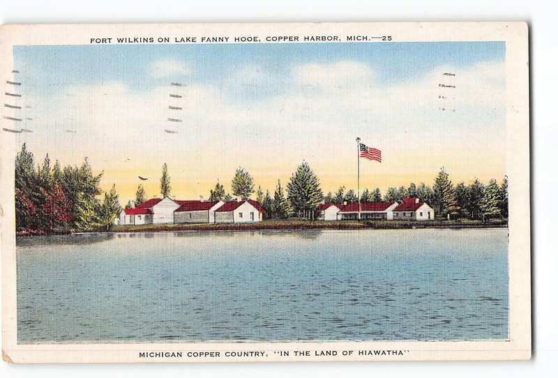 Copper Harbor Michigan MI Postcard 1955 Fort Wilkins On Lake Fanny Hooe