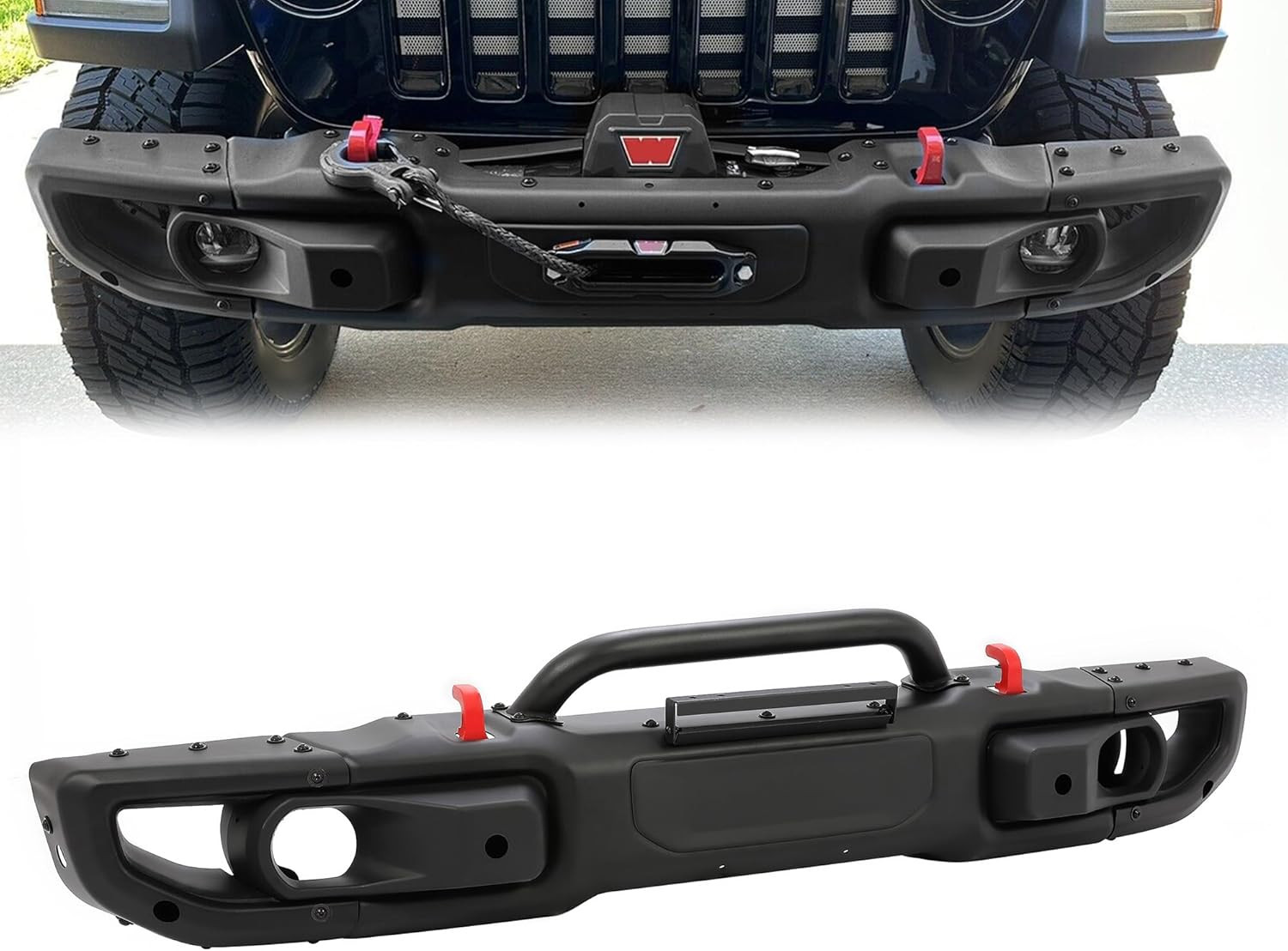 Front Bumper Compatible with Jeep Wrangler 2018-2025, Jeep Gladiator 2020-2025 2