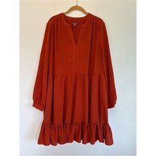 Vince Camuto Flouncy Tiered Babydoll Dress XL Fall Burnt Orange Long Sleeve