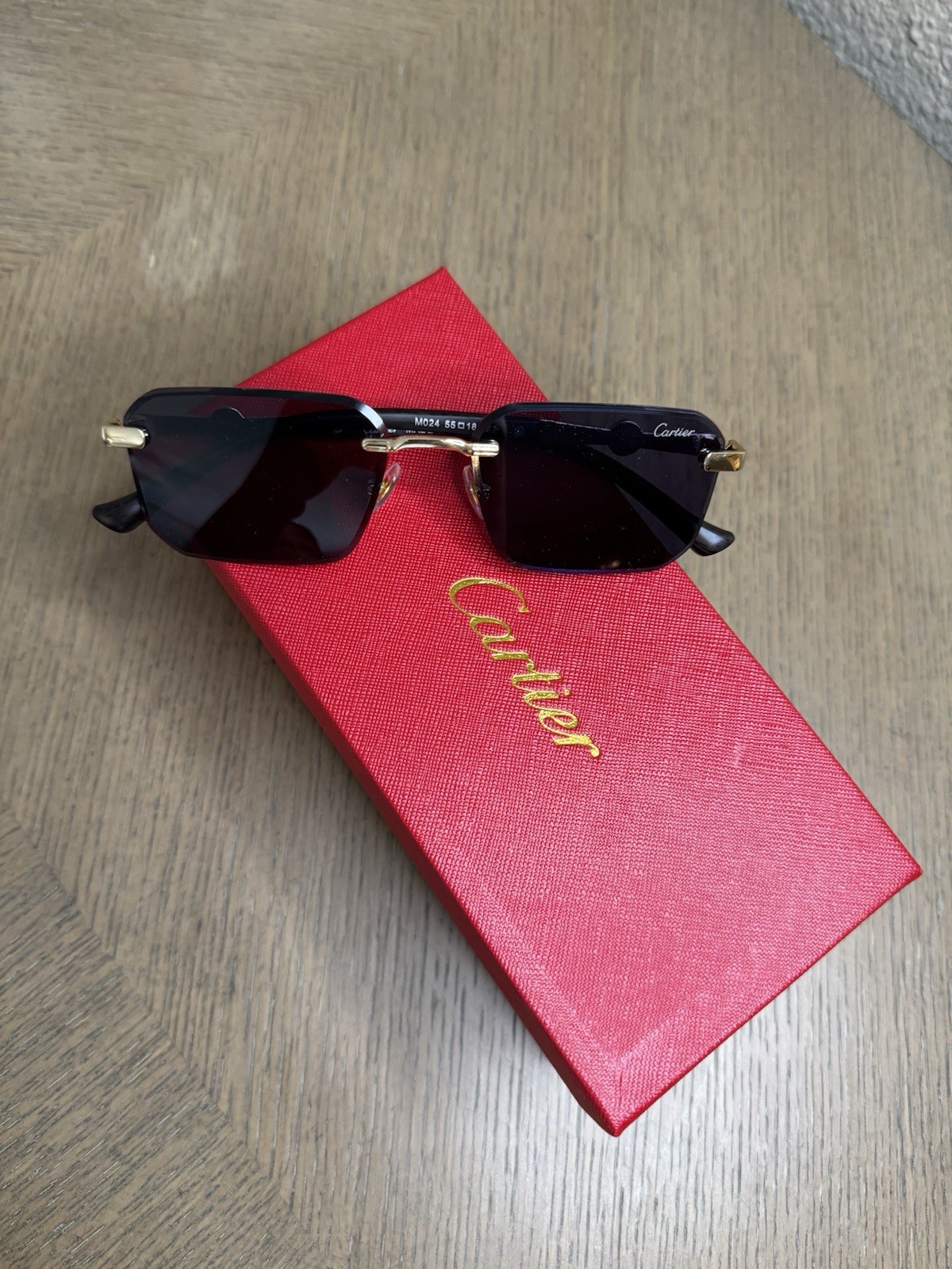 Cartier Rimless Sunglasses Gradient Black Lenses Gold Metal Frame M0241 55□18
