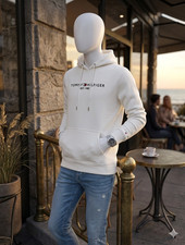Image of Tommy Hilfiger Hoodie White Heavyweight 380 GSM Embroidered Men's Sizes M-XXL