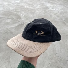 Vintage Oakley Hat Cap Black Tan Spellout Logo Y2K Gorpcore Strapback