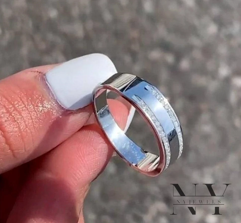 Moissanite Men's Wedding Band Solid 14K White Gold 0.60 Carat Round Cut VVS1 - Image 4 of 4