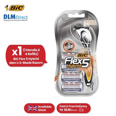 BIC Flex 5 Hybrid Herrenrasierer, 5 Klingen, Aloe Streifen, drehbarer Kopf, Griff