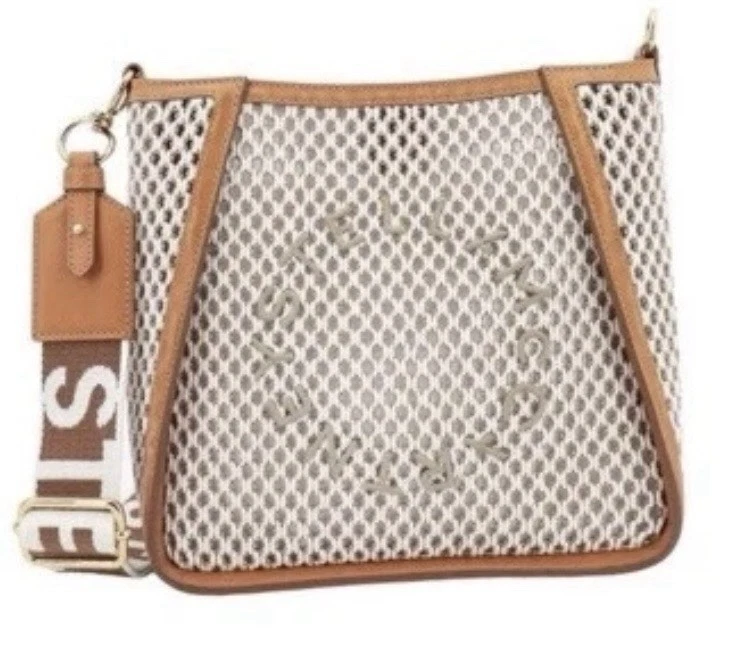 Stella McCartney — Stella McCartney Tan/Cream Shoulder Embroidered Leather Trim Bag