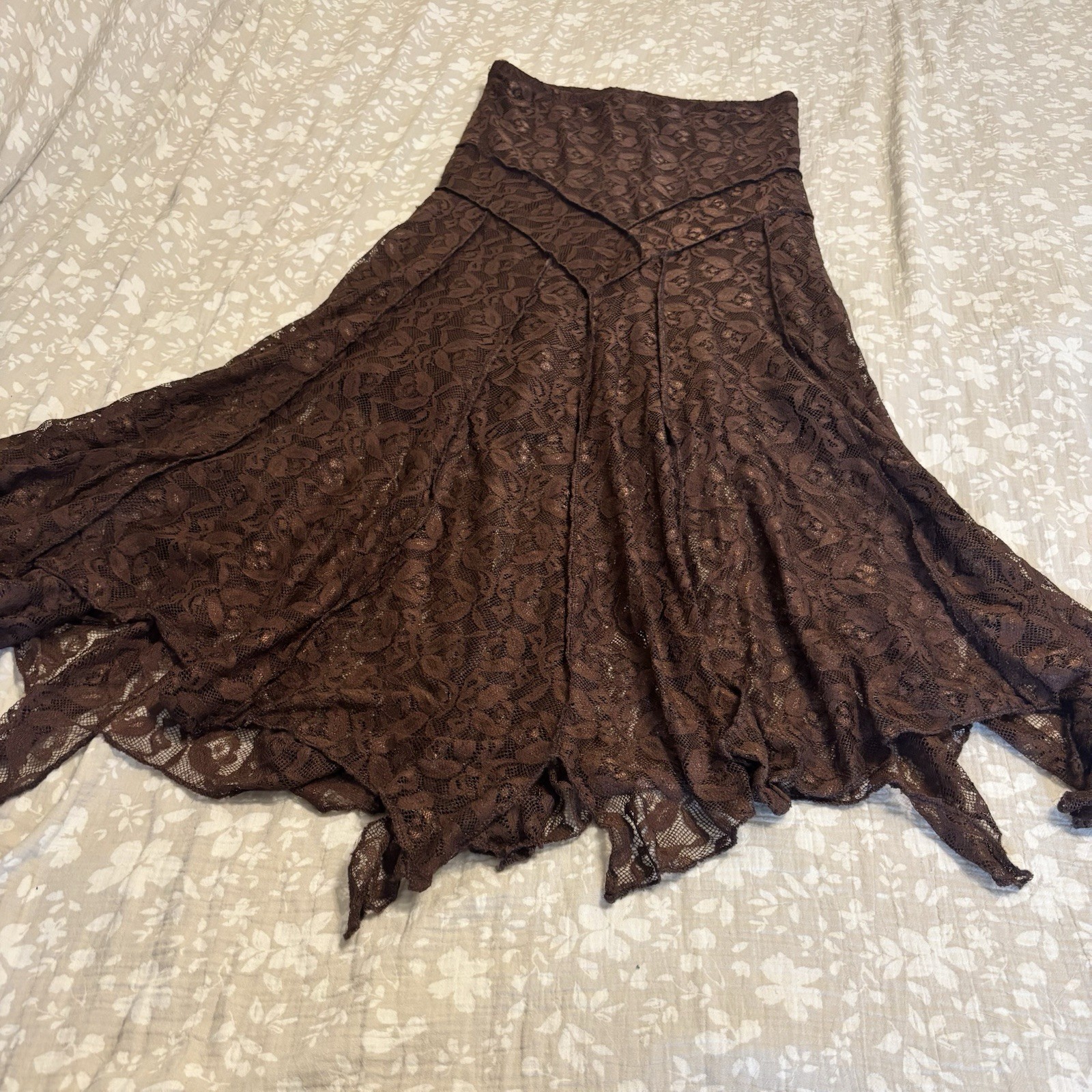 Maxi Skirt Fairygrunge Whimsygoth Festival Country Cowgirl Floral Lace Fringe XL-image