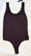 NEW SKIMS Stretch Ribbed Thong Bodysuit in Soot Brown Scoop Neck Tank Top NWT
