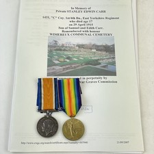 WW1 Medal Pair Private S Carr 1431 C Coy 1st/4th East Yorkshire Reg KIA 29/4/15