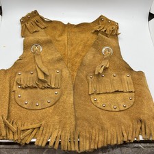 1970s Vintage Sears Kids 100 Leather Suede Fringed Cowboy Vest Small See Photos
