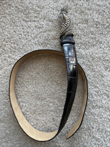 Vintage Y2K Croc Brighton Black Leather Belt Silver Tone Alligator Buckle Medium - Picture 12 of 13