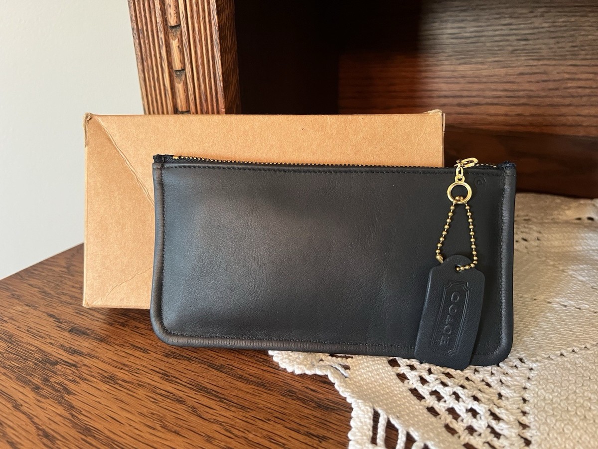 Vintage Coach 90s Peacock Blue Leather Skinny Case Cosmetic Zip