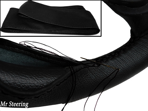 FOR MINI COOPER R50 2001-2006 REAL BLACK ITALIAN LEATHER STEERING WHEEL COVER - Picture 2 of 2