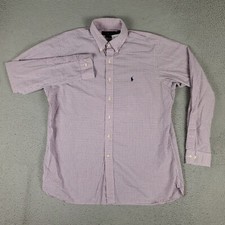 Ralph Lauren Shirt Mens Size 16 Blue Pink Check Pony Dress Button Up Long Sleeve