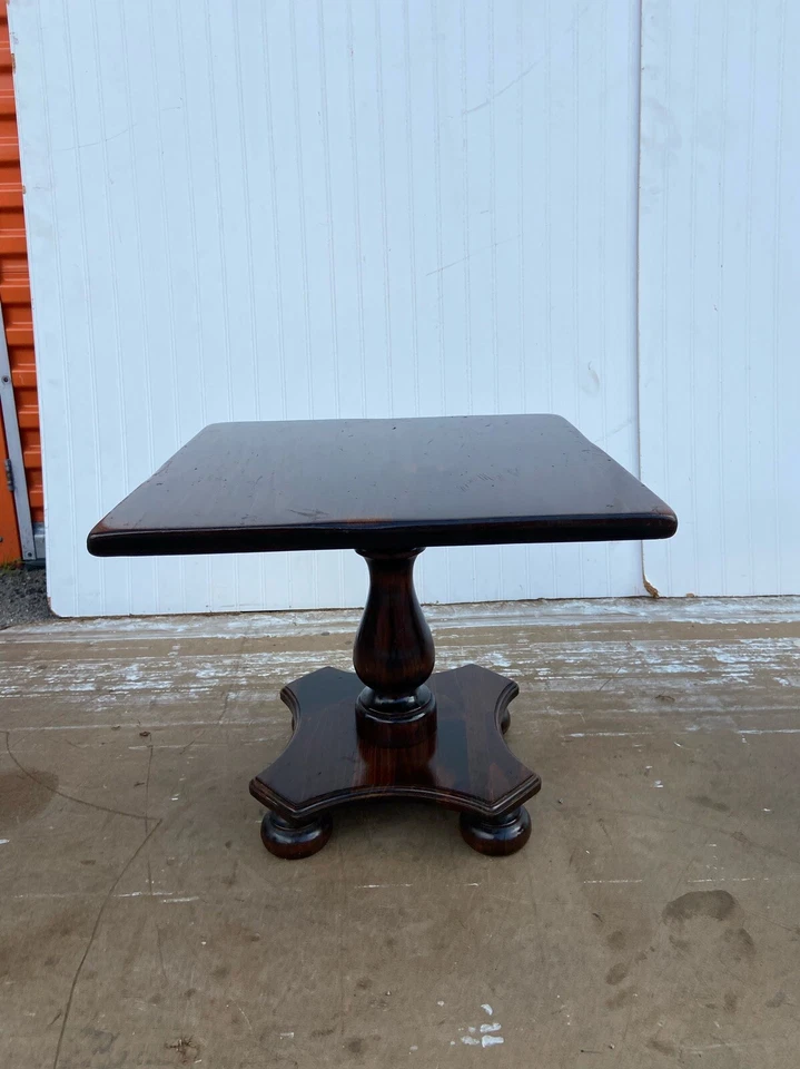 Vintage Ethan Allen Antiqued Pine Square Pedestal Cocktail Table #12-8054 - Image 3 of 4