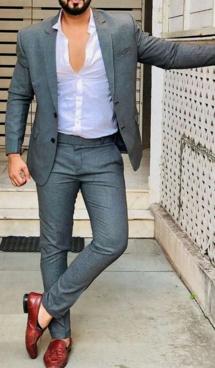 Mens 2 Piece Slim Fit Suit Tuxedo Wedding Evening Party Wear