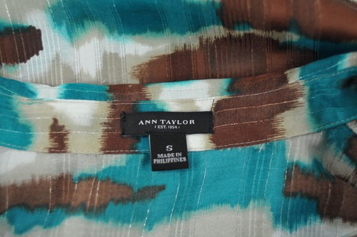 Ann Taylor Teal And Brown Long Sleeve Blouse Size Small - Picture 2 of 2