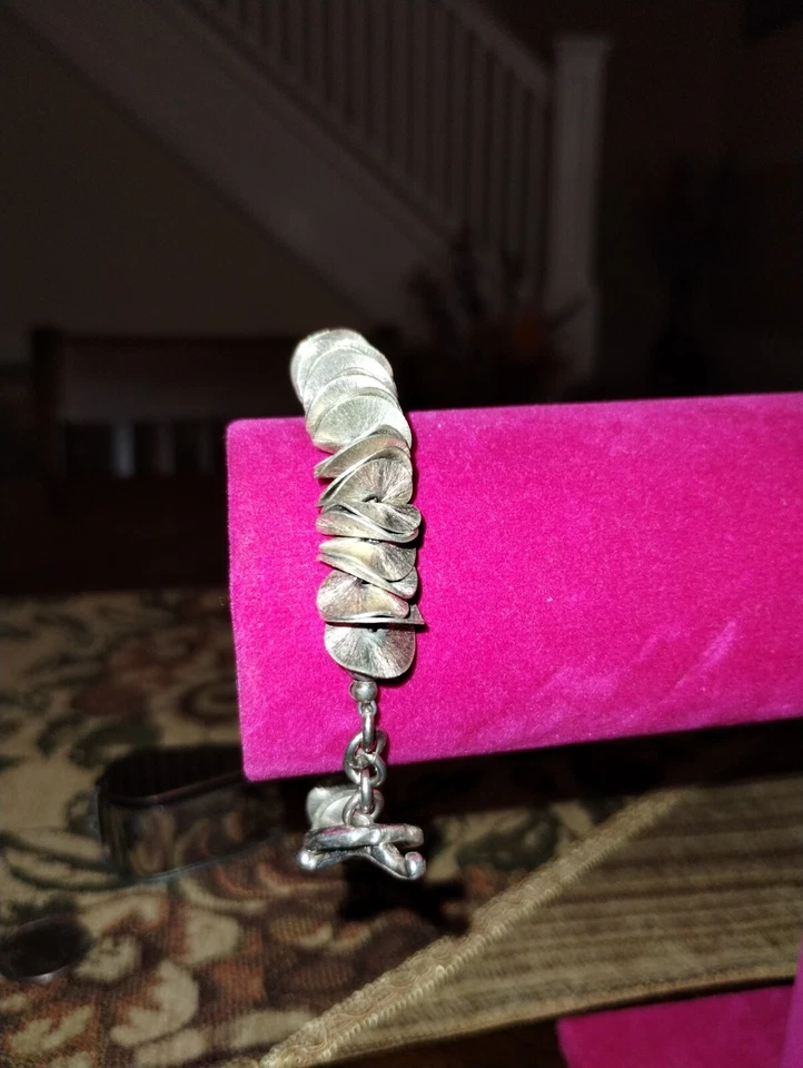 重型 32 克纯银和罗敦石宝石 8 英寸手工手链 :) — 第 3/4 张图片