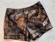 GK Elite SHORTS Leotard BLACK COPPER Snake PRINT Gymnastics BAR Mini Cheer AXS
