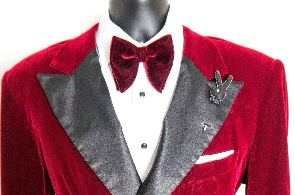 Pajarita de gran tamaño - Pajarita de terciopelo borgoña, pajarita mariposa, pajarita granate Foto 2 de 4