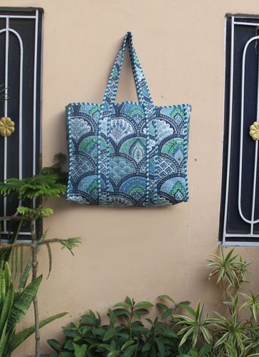 Multicolor Floral Print Cotton Quilted Handbag Women Shopping Tote Shoulder Bag - Picture 3 of 5