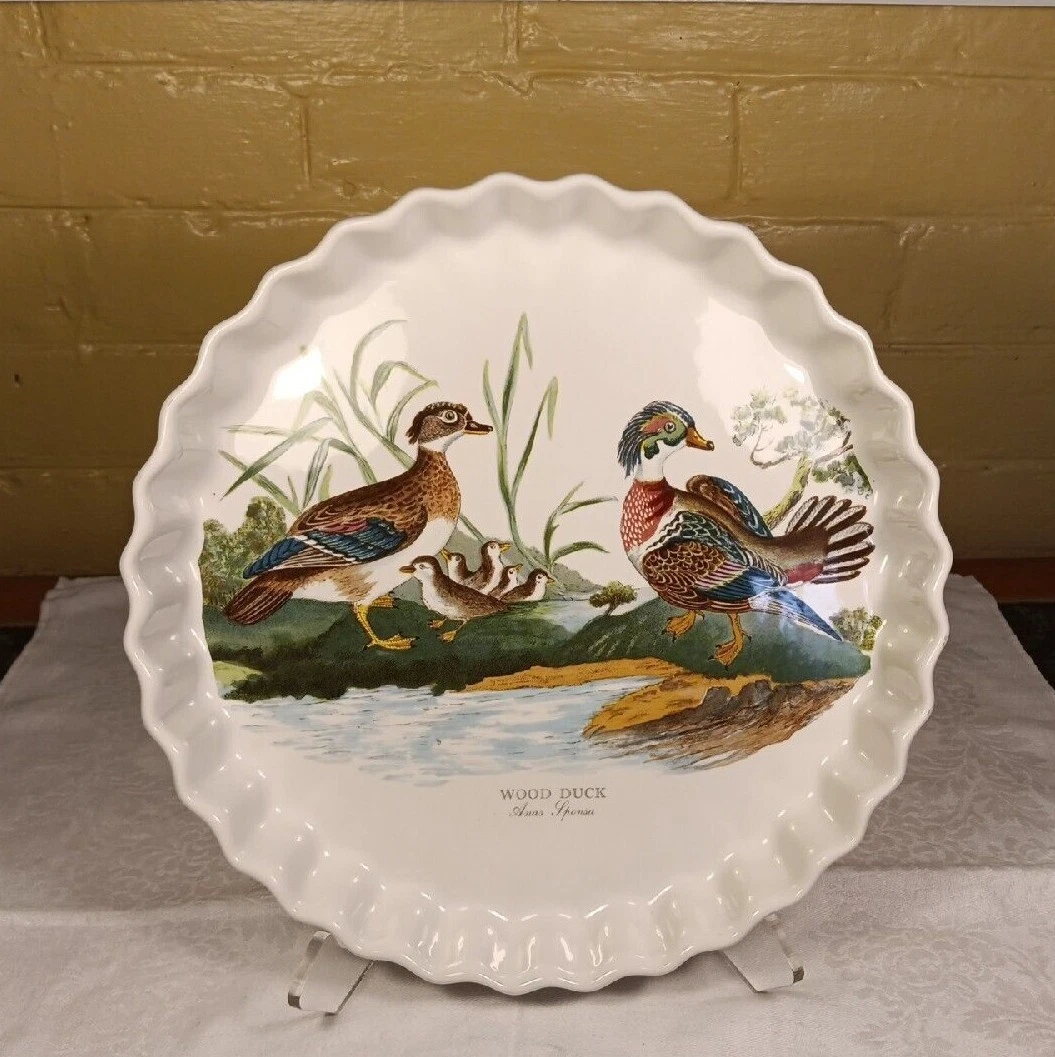 Vtg Portmeirion Birds of Britain 10" Quiche Pie Baking Dish Wood Ducks England