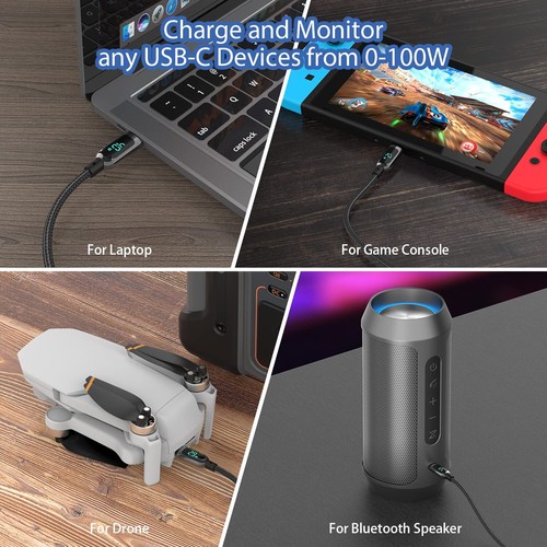 Câble USB C SooPii 100 W charge rapide câble tressé en nylon avec écran LED - Photo 4 sur 21