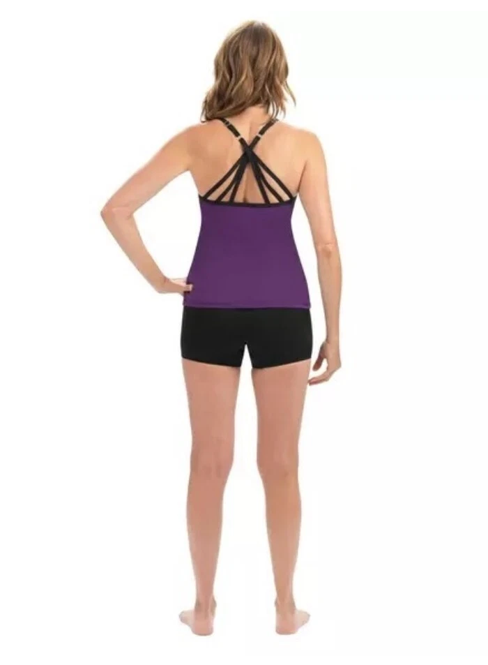 Tankini Dolfin M Aquashape sólido triplo crossback roxo e preto #110084 novo com etiquetas - Imagem 2 de 3